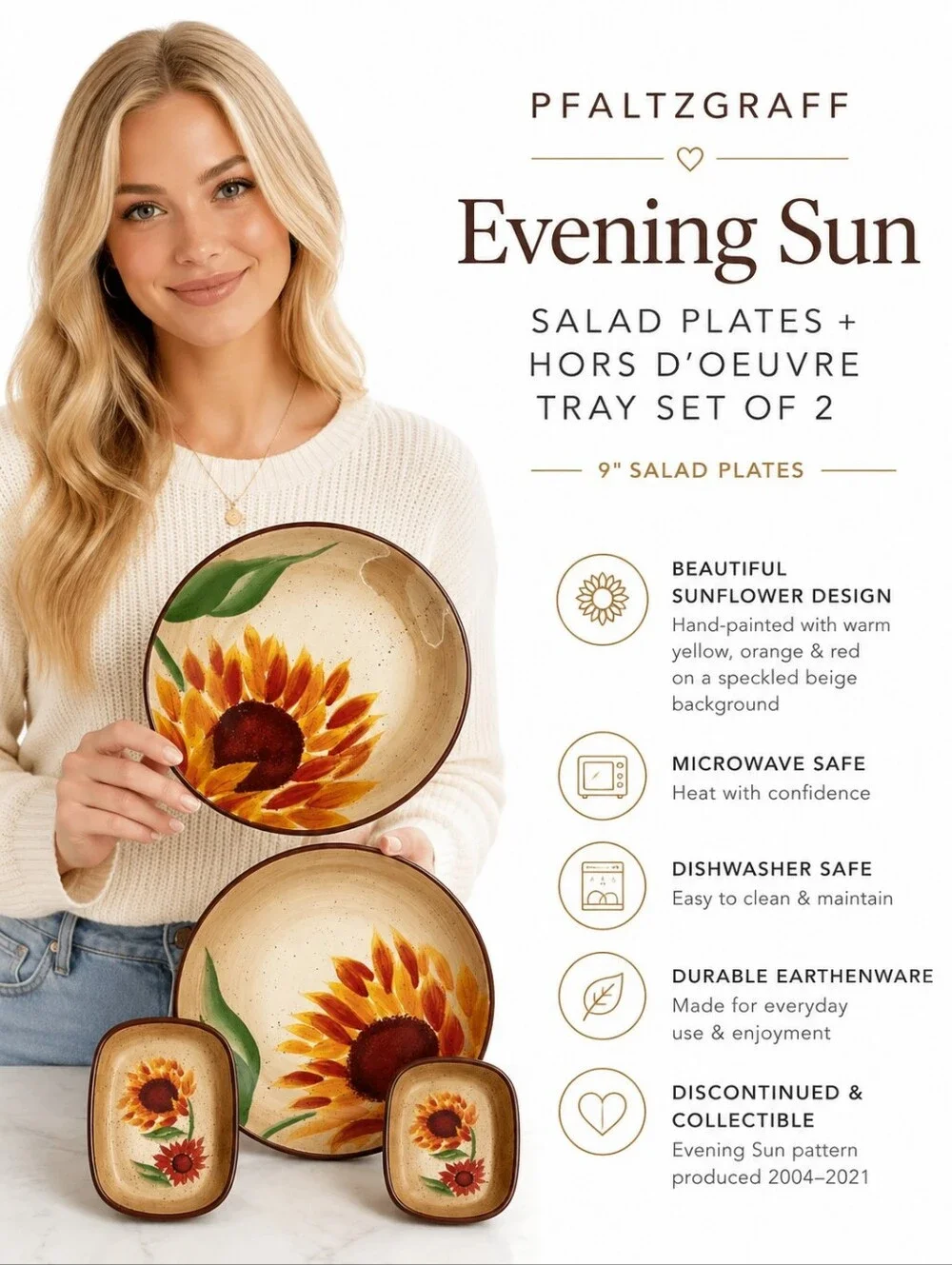 Pfaltzgraff Evening Sun Salad Plates & Hors d’Oeuvre Trays Set (4 Pieces)